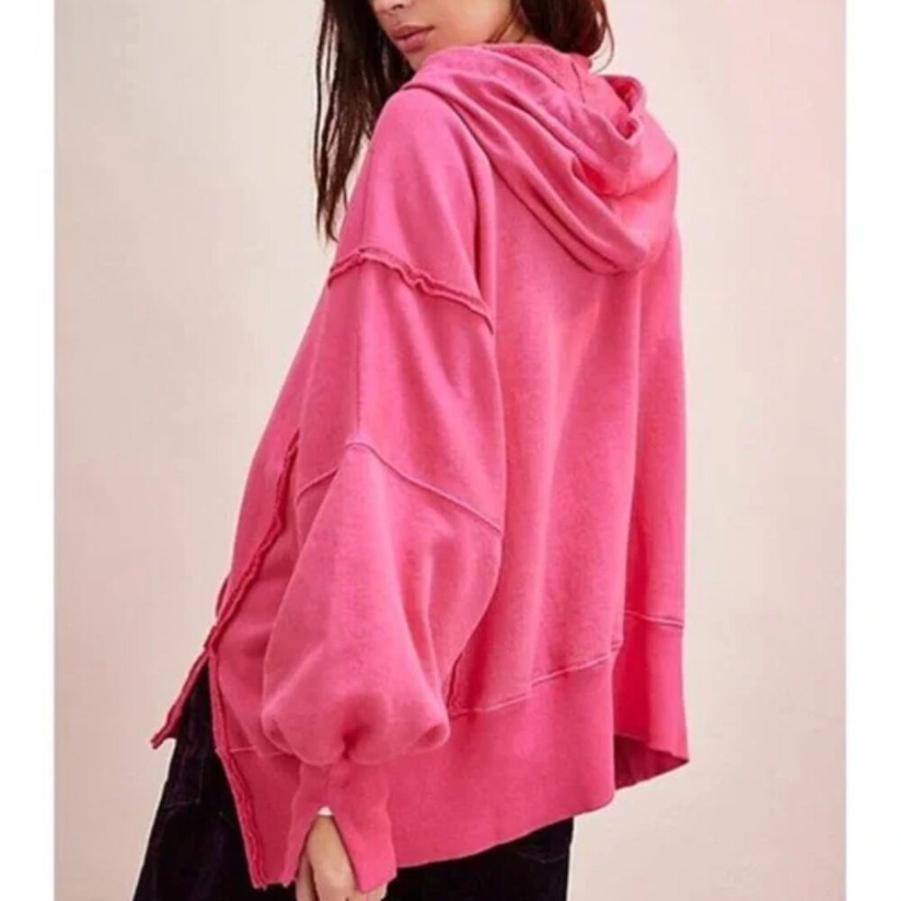 Free People We The Free Camden Hoodie Pullover - PINK BLAZE - Picture 4 of 12
